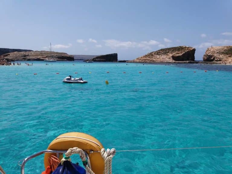 Blue Lagoon photographed from private catamaran in Comino